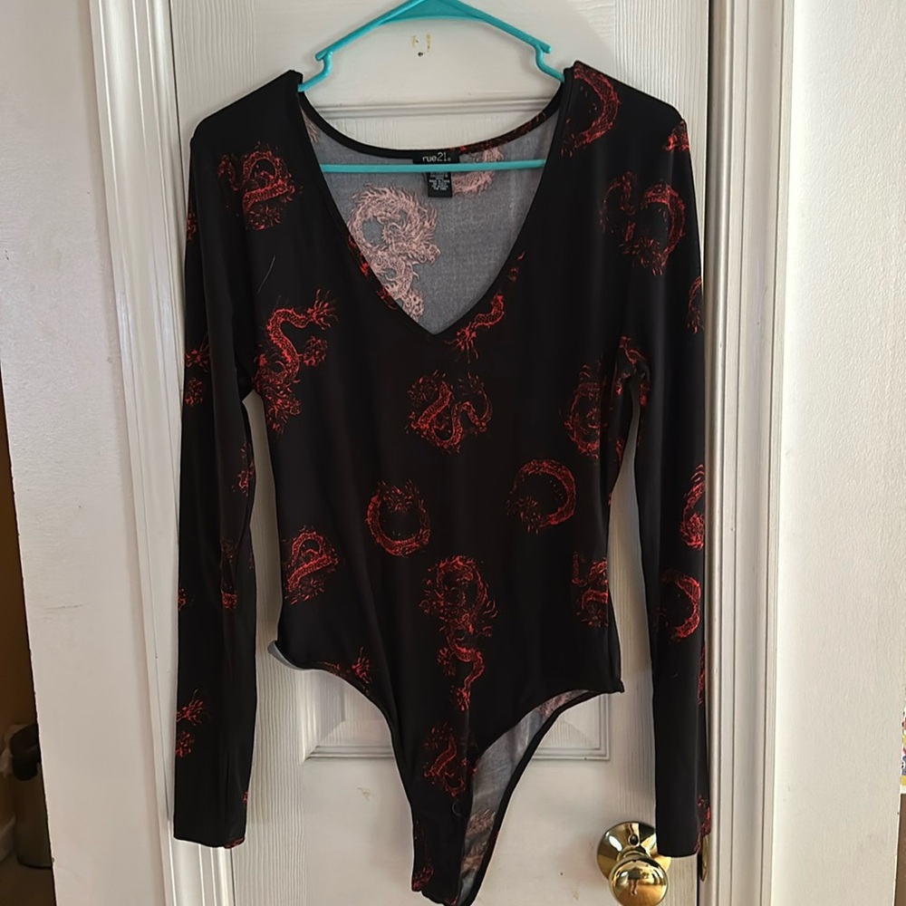 rue21 Red Dragon on Black Bodysuit